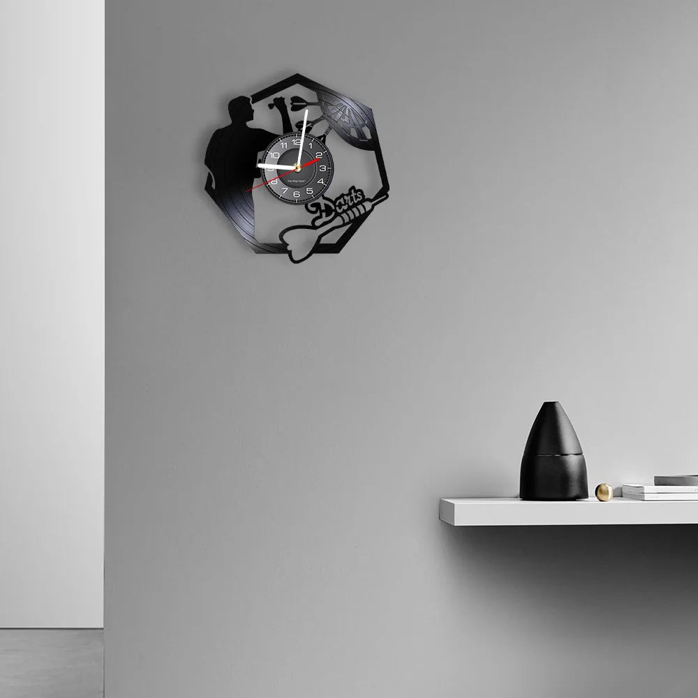 Darts Wall Art Man Cave Game Room Decoration Modern Wall Clock Dart Board Pub Bar Darts Game Night Club Vinyl Record Wall Clock