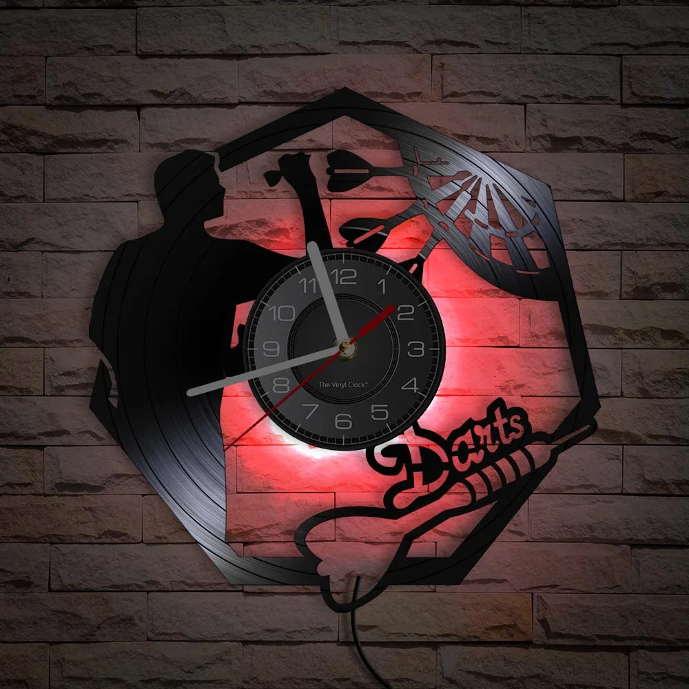 Darts Wall Art Man Cave Game Room Decoration Modern Wall Clock Dart Board Pub Bar Darts Game Night Club Vinyl Record Wall Clock