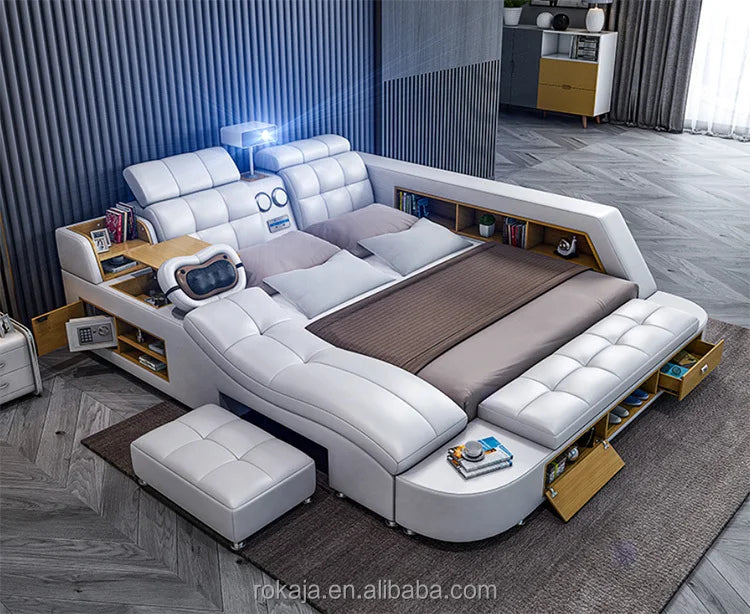 Modern King Size Bedroom Sets Multifunctional Massage Electric Beauty Bed With Projector Leather Beds With Storage for Sale
