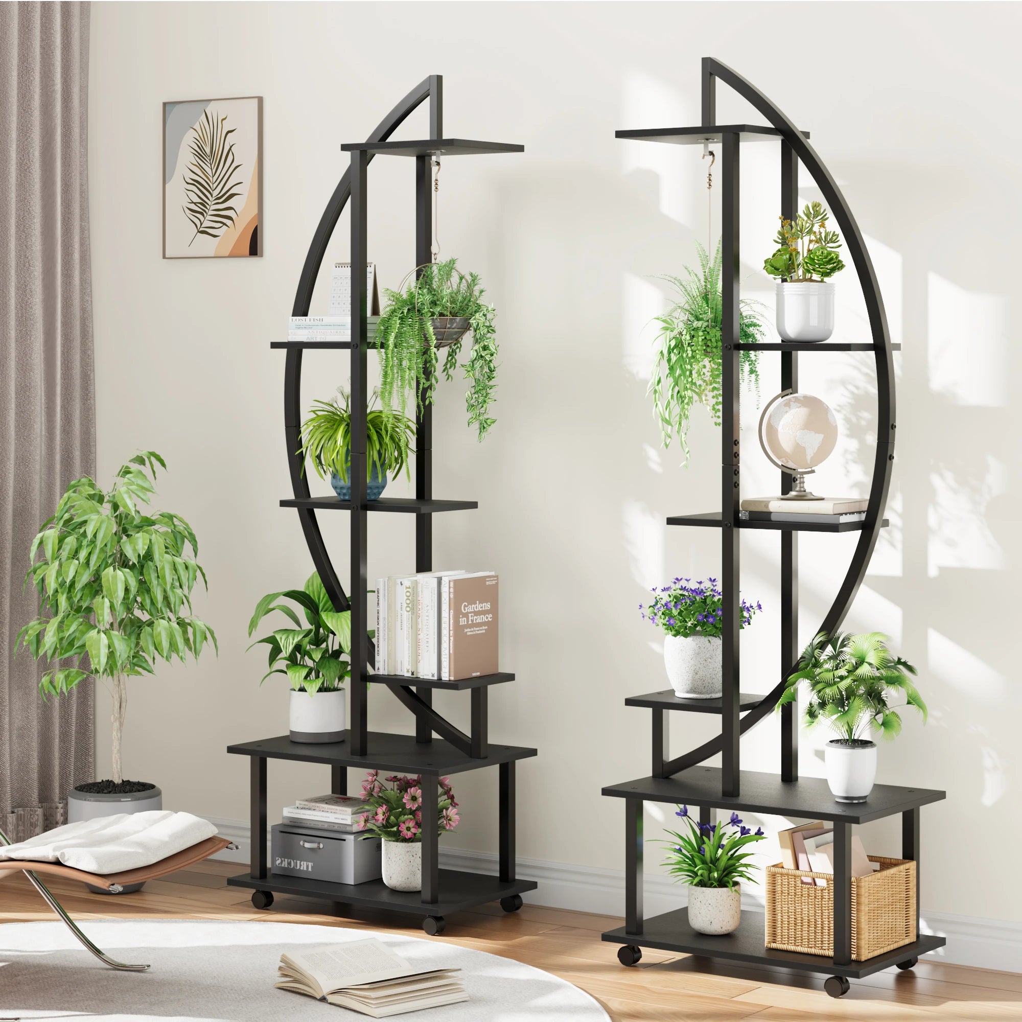 176cm,6-Tier Half Moon Plant Stand 176cm– Metal Plant Stand Indoor with Lockable Wheels–For Balcony,Living Room&Patio