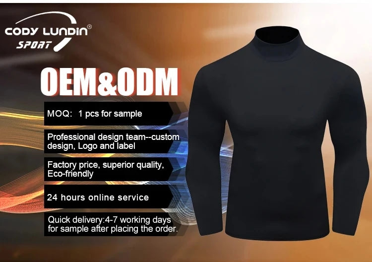 Cody Lundin White Athletic Compression Running Shirts For Men Stretchy Long Sleeve Turtleneck Slim Gym Fitness Clothes