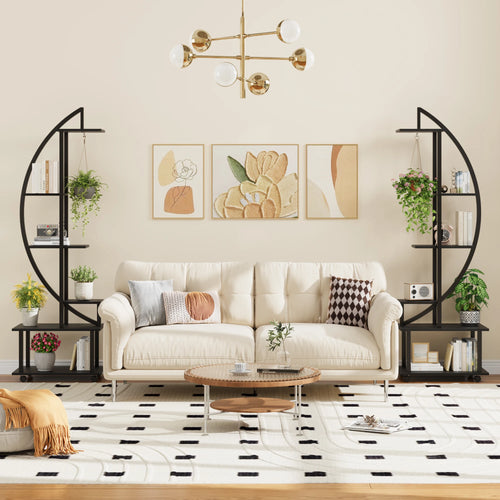 176cm,6-Tier Half Moon Plant Stand 176cm– Metal Plant Stand Indoor with Lockable Wheels–For Balcony,Living Room&Patio