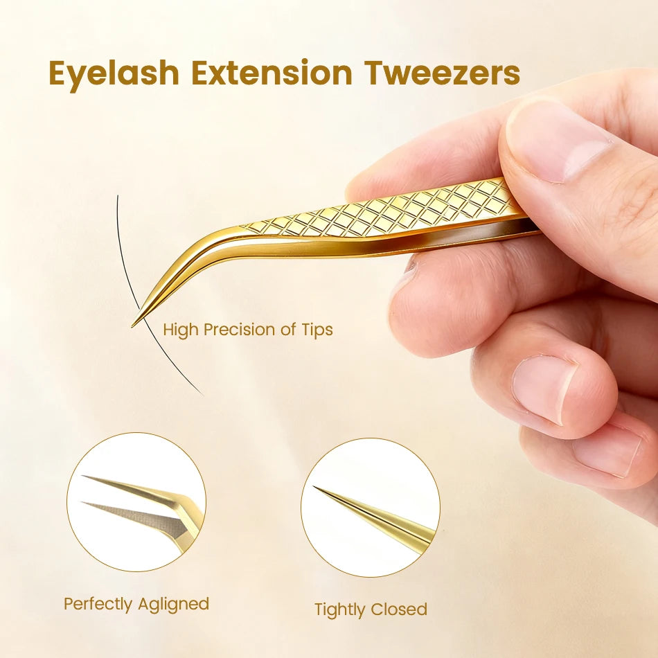 Femica Anti-slip Stainless Steel Eyelash Tweezers Precision Eyebrow Grooming Tool Fiber Tip for Volume Isolation Lash Extension