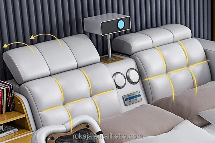 Modern King Size Bedroom Sets Multifunctional Massage Electric Beauty Bed With Projector Leather Beds With Storage for Sale