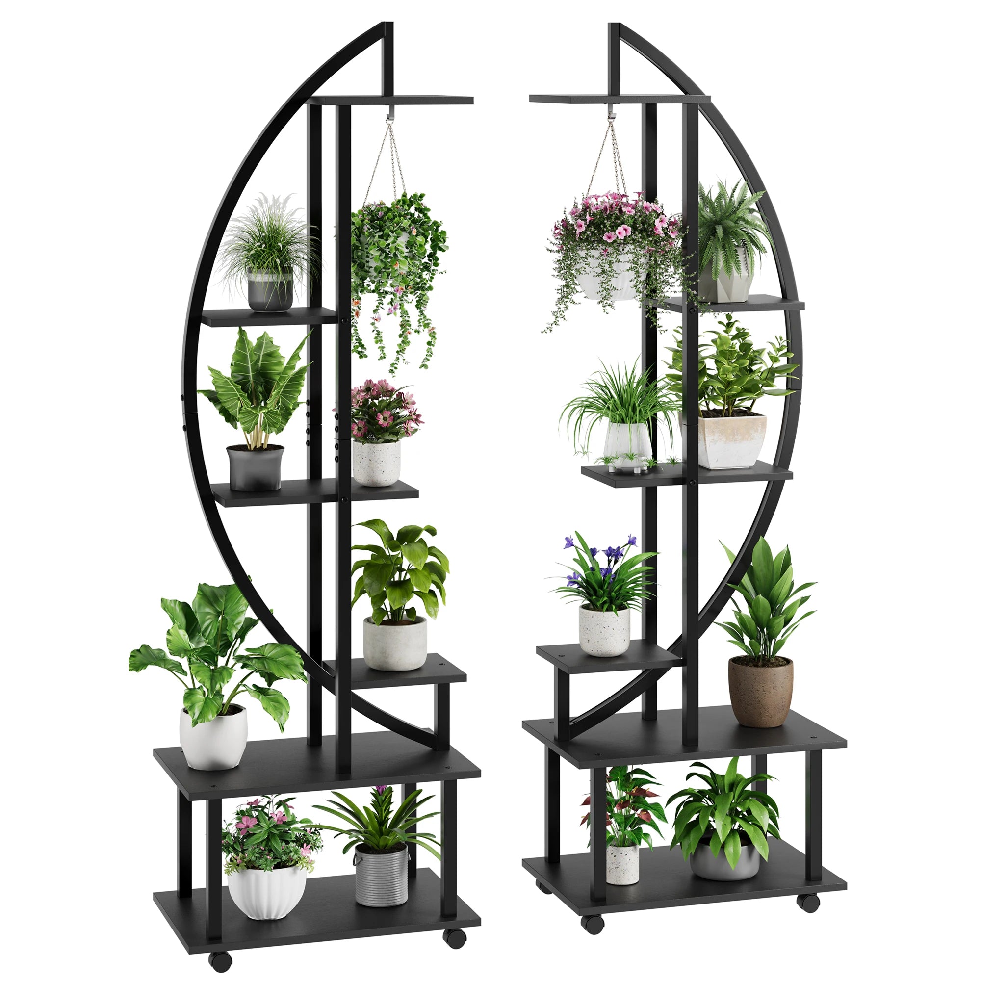 176cm,6-Tier Half Moon Plant Stand 176cm– Metal Plant Stand Indoor with Lockable Wheels–For Balcony,Living Room&Patio