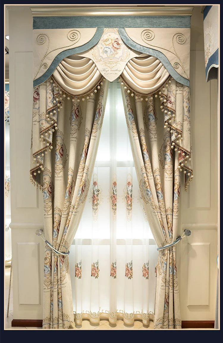 Luxury European Curtains for Living Room Bedroom Thicken Chenille High-end Villa Elegant Jacquard Decor Custom Valance Tulle