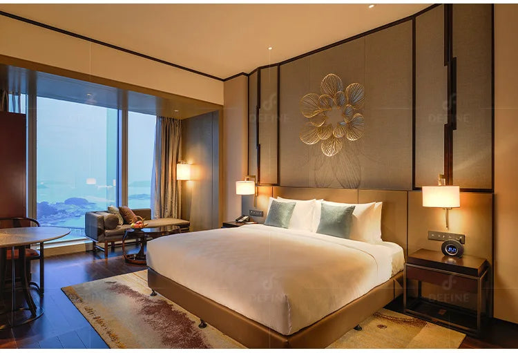 Modern Luxury Hot Sale Hotel Furniture Beds Room Set Four Points Wood Hotel Bedroom Sets