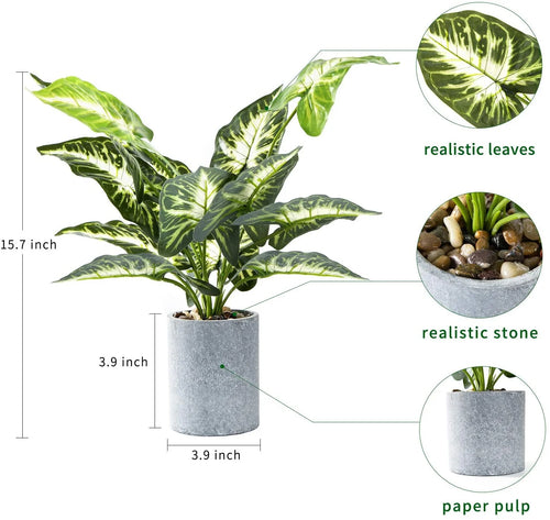 15" Artificial Potted Green Leaf Plants in Pot for Indoor, Home,Living Room,Office,Tabletop,Desk (Taro Leaf)