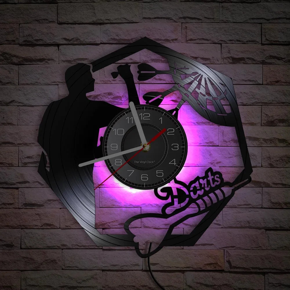 Darts Wall Art Man Cave Game Room Decoration Modern Wall Clock Dart Board Pub Bar Darts Game Night Club Vinyl Record Wall Clock