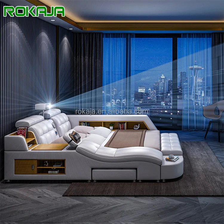 Modern King Size Bedroom Sets Multifunctional Massage Electric Beauty Bed With Projector Leather Beds With Storage for Sale