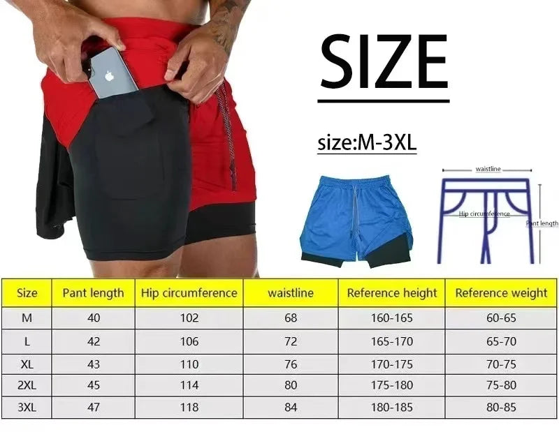 Men's double layered fitness shorts quick drying breathable shorts gym training clothes summer