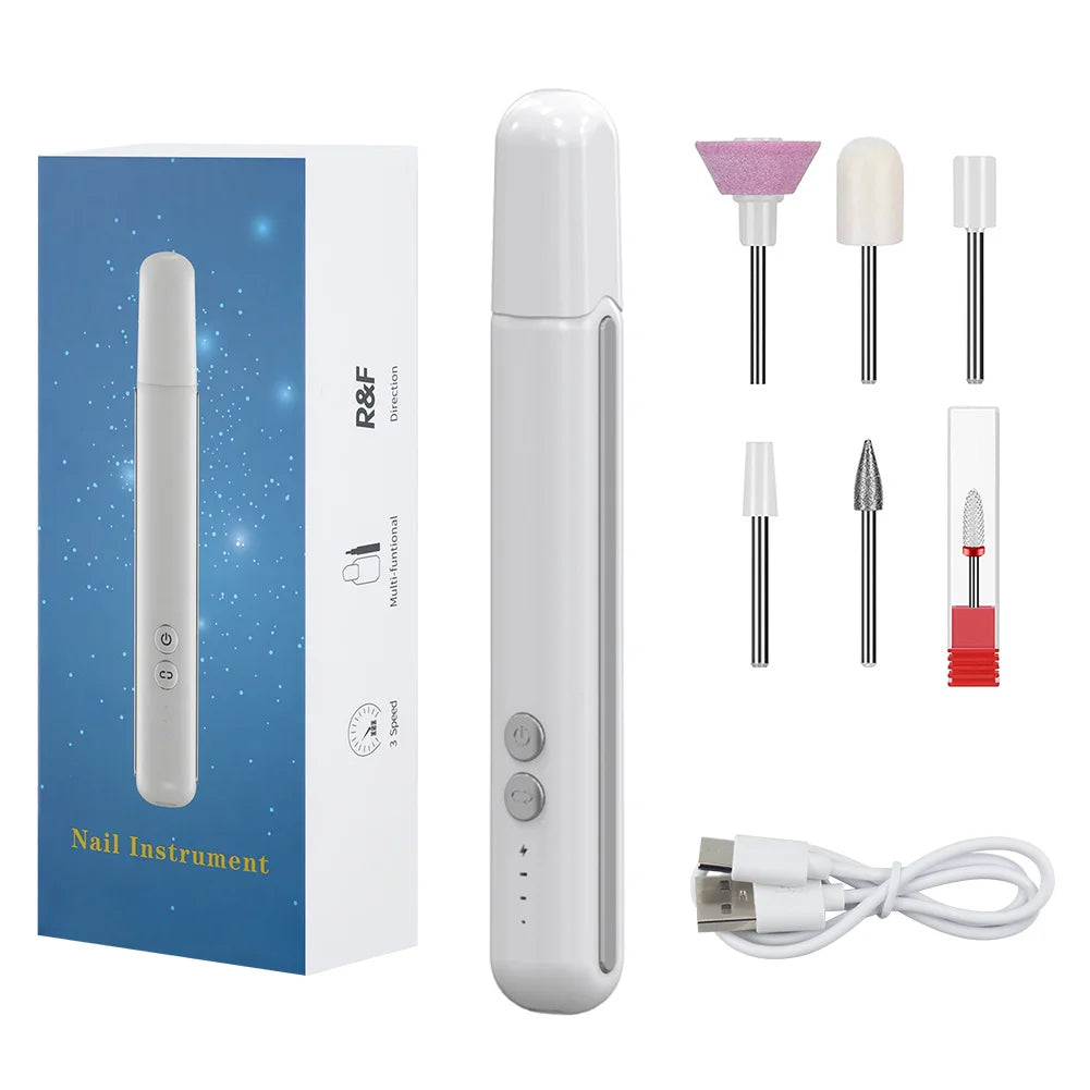 6in1 Wireless Nail Drill 15000RPM with LED Light and Screen Manicure Cutter Nail Repair Pedicure Milling Cutter Polisher Sander