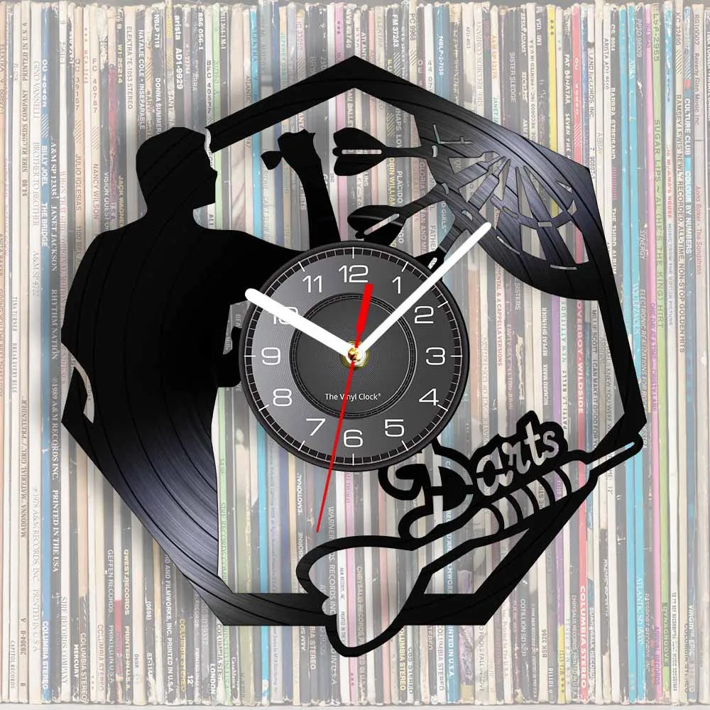 Darts Wall Art Man Cave Game Room Decoration Modern Wall Clock Dart Board Pub Bar Darts Game Night Club Vinyl Record Wall Clock