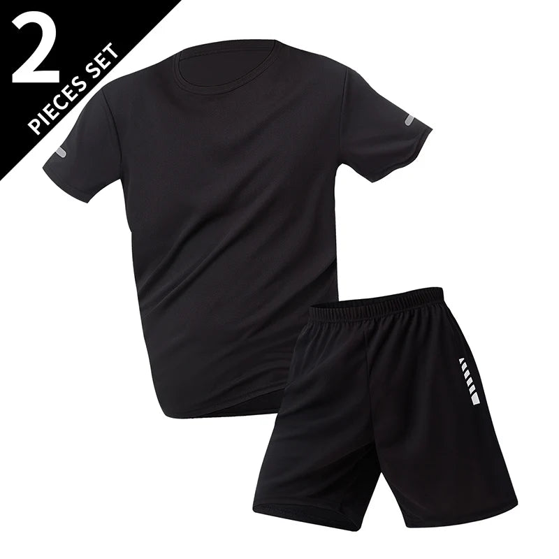 2/4/6 Pcs Plus Size Men's Quick-drying Short-sleeved Shorts Suit Men's Leisure Sports Running Fitness T-shirt Joker Shorts Teen
