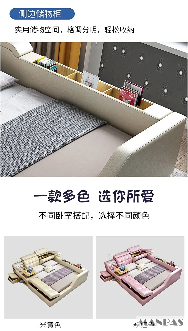 Modern Multi-Functional Tech Smart Bed with Storage, Speakers, USB, Bookshelves, and Tatami – Luxury King/Queen Ultimate Bed