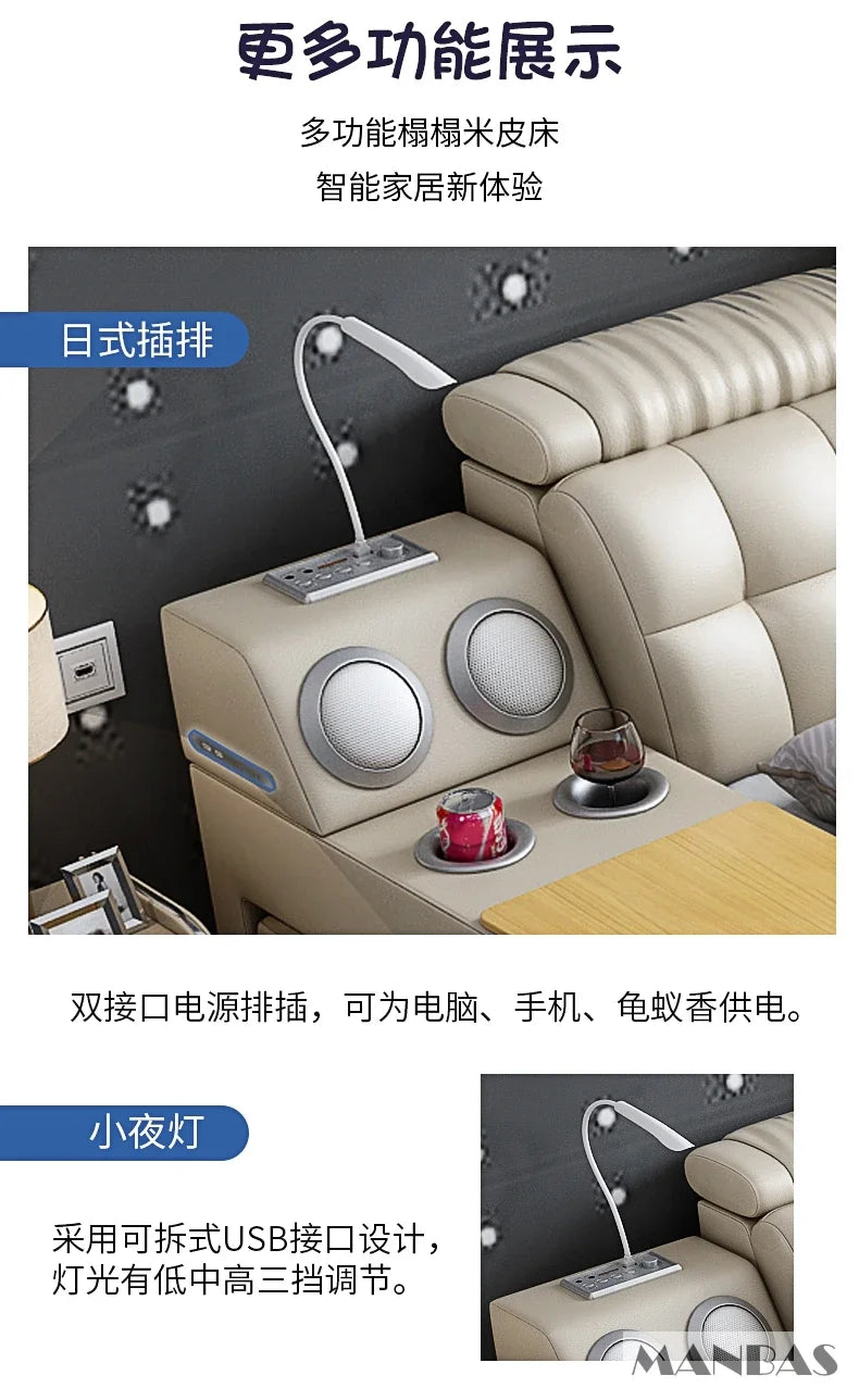 Modern Multi-Functional Tech Smart Bed with Storage, Speakers, USB, Bookshelves, and Tatami – Luxury King/Queen Ultimate Bed