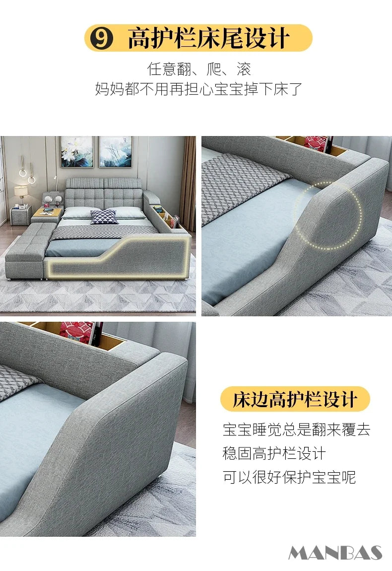 Modern Multi-Functional Tech Smart Bed with Storage, Speakers, USB, Bookshelves, and Tatami – Luxury King/Queen Ultimate Bed