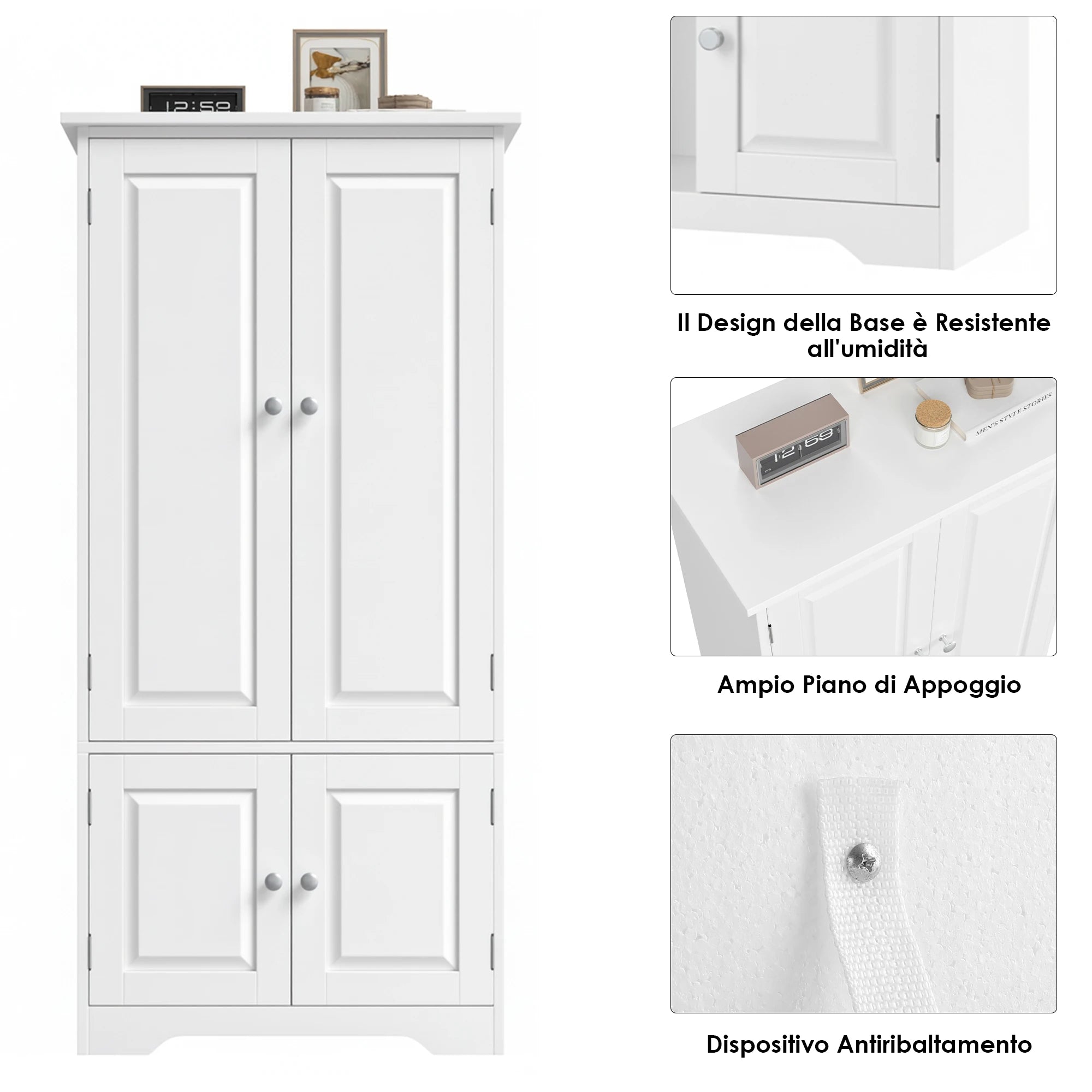 Getone Kitchen Cupboard Tall Storage Cabinet Sideboard Pantry Cupboard with 4 Doors 58.2x31.5x123cm White/Black