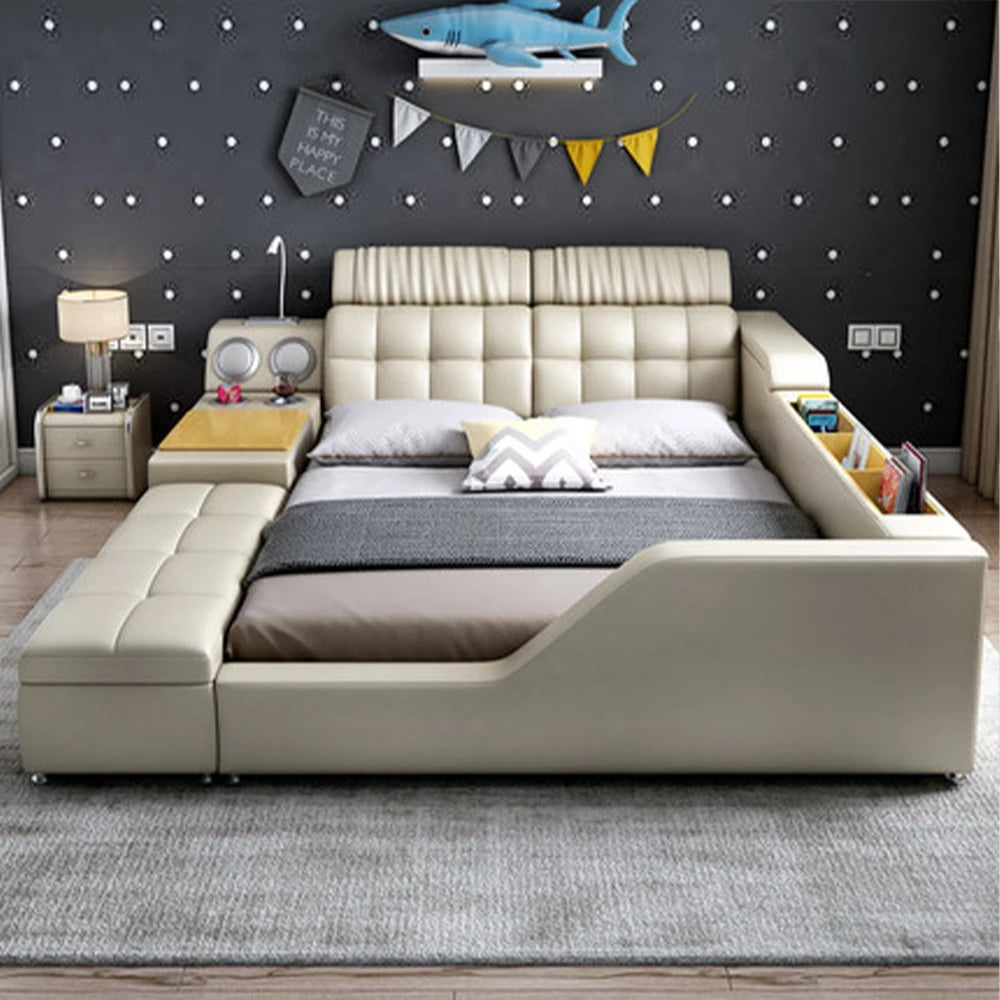 Modern Multi-Functional Tech Smart Bed with Storage, Speakers, USB, Bookshelves, and Tatami – Luxury King/Queen Ultimate Bed