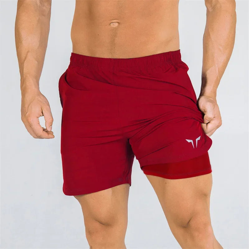 Men's double layered fitness shorts quick drying breathable shorts gym training clothes summer