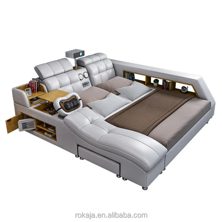 Modern King Size Bedroom Sets Multifunctional Massage Electric Beauty Bed With Projector Leather Beds With Storage for Sale