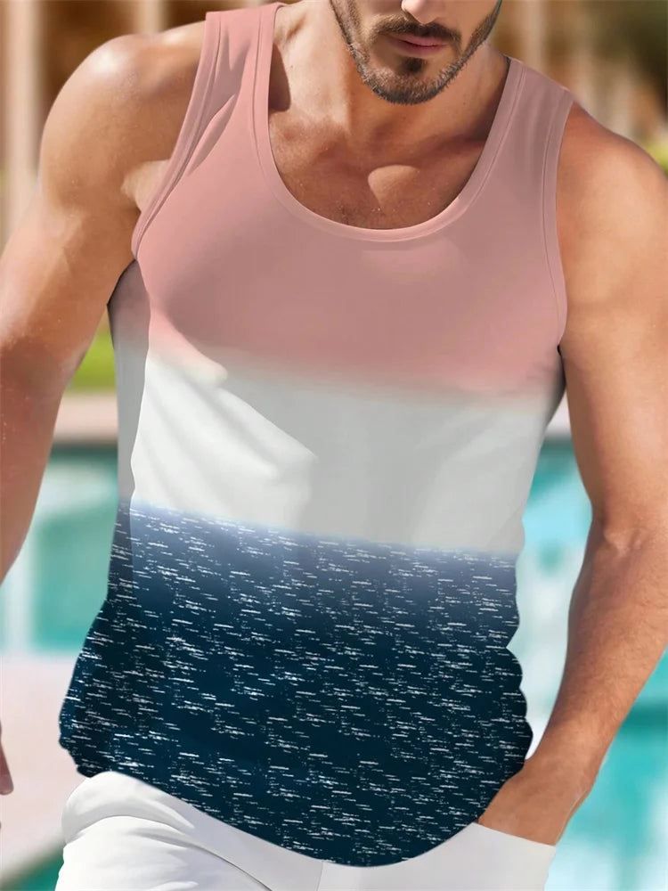Summer Casual Style Men's Vest Coconut Tree Logo Solid Color Sleeveless Fitness Top Men's Fashion Outdoor Fitness Vest Clothing