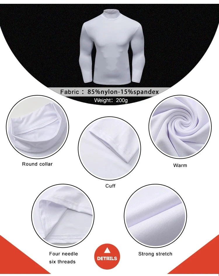 Cody Lundin White Athletic Compression Running Shirts For Men Stretchy Long Sleeve Turtleneck Slim Gym Fitness Clothes