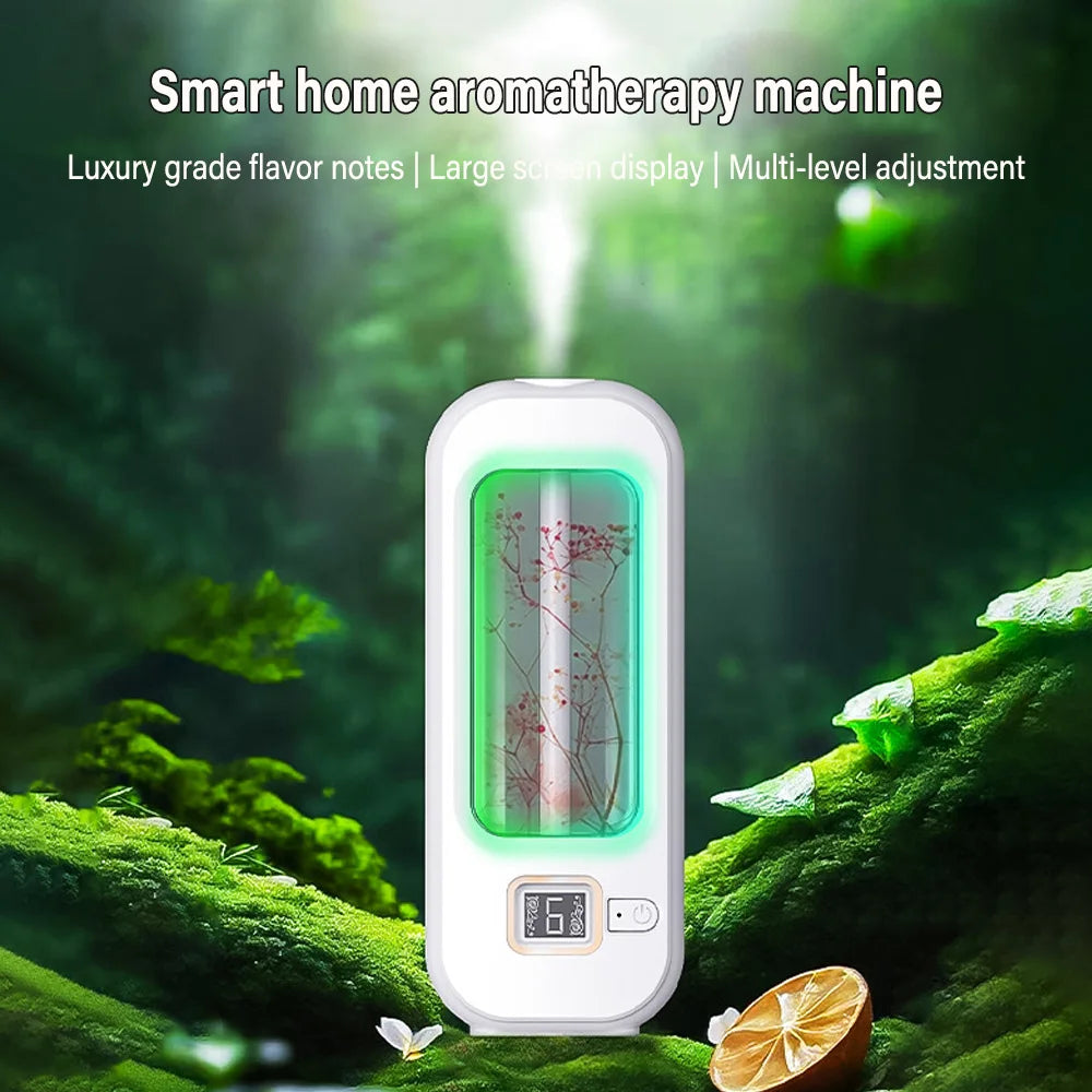 LOY Automatic Home Fragrance Machine for aromatherapy, sleek design with diffuser and control panel in a modern home setting.