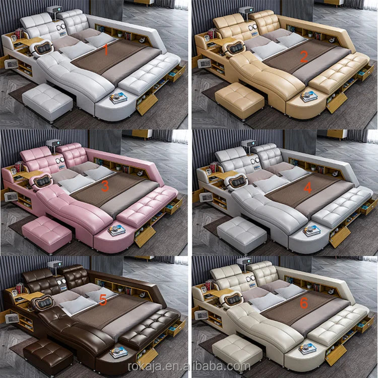Modern King Size Bedroom Sets Multifunctional Massage Electric Beauty Bed With Projector Leather Beds With Storage for Sale
