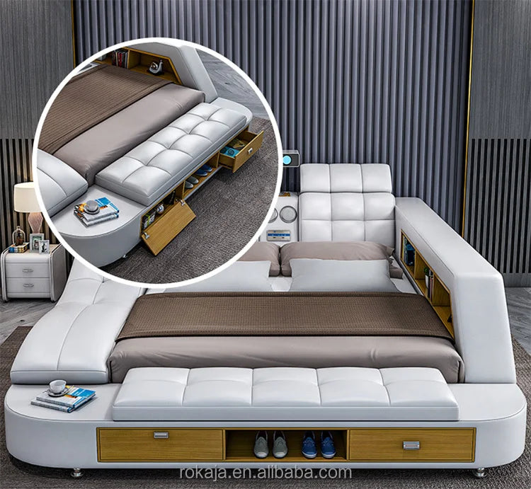 Modern King Size Bedroom Sets Multifunctional Massage Electric Beauty Bed With Projector Leather Beds With Storage for Sale