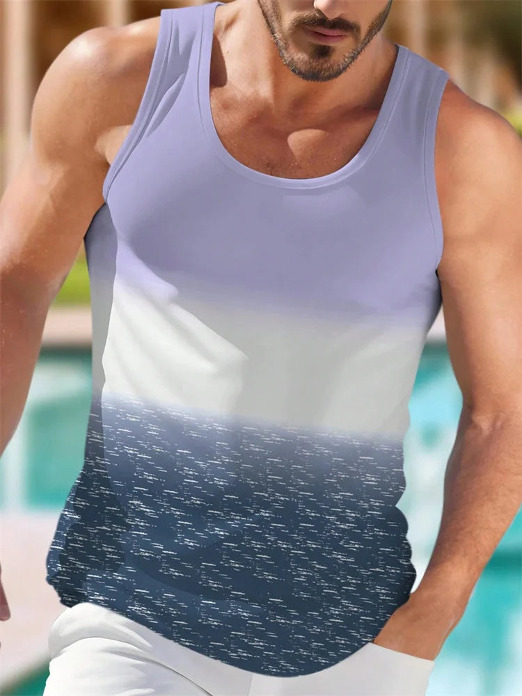 Summer Casual Style Men's Vest Coconut Tree Logo Solid Color Sleeveless Fitness Top Men's Fashion Outdoor Fitness Vest Clothing