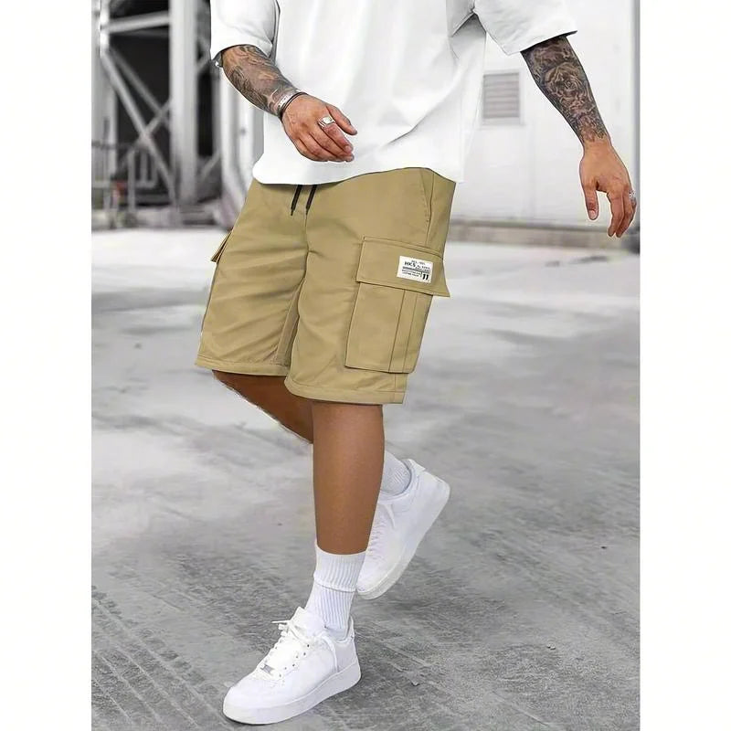 LOY Men's multi-pocket work shorts in khaki, featuring multiple functional pockets for summer workwear comfort.