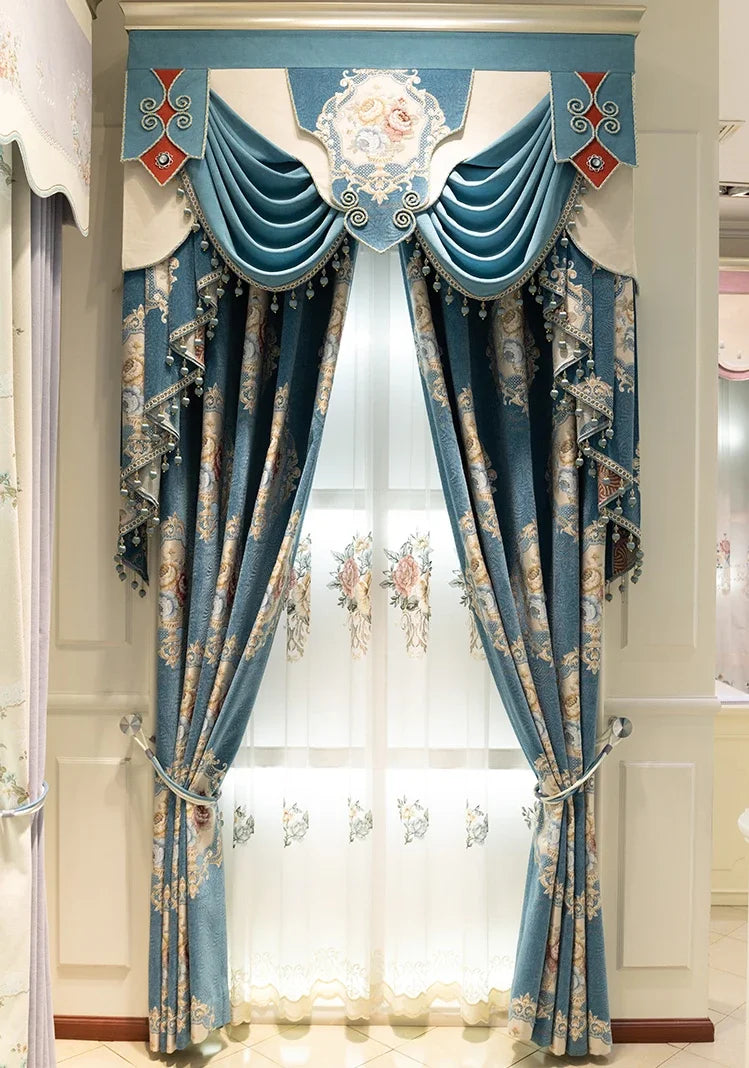 Luxury European Curtains for Living Room Bedroom Thicken Chenille High-end Villa Elegant Jacquard Decor Custom Valance Tulle
