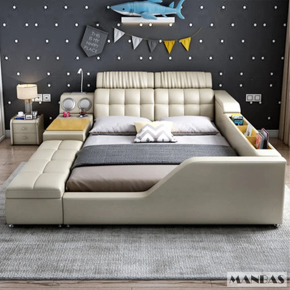 Modern Multi-Functional Tech Smart Bed with Storage, Speakers, USB, Bookshelves, and Tatami – Luxury King/Queen Ultimate Bed