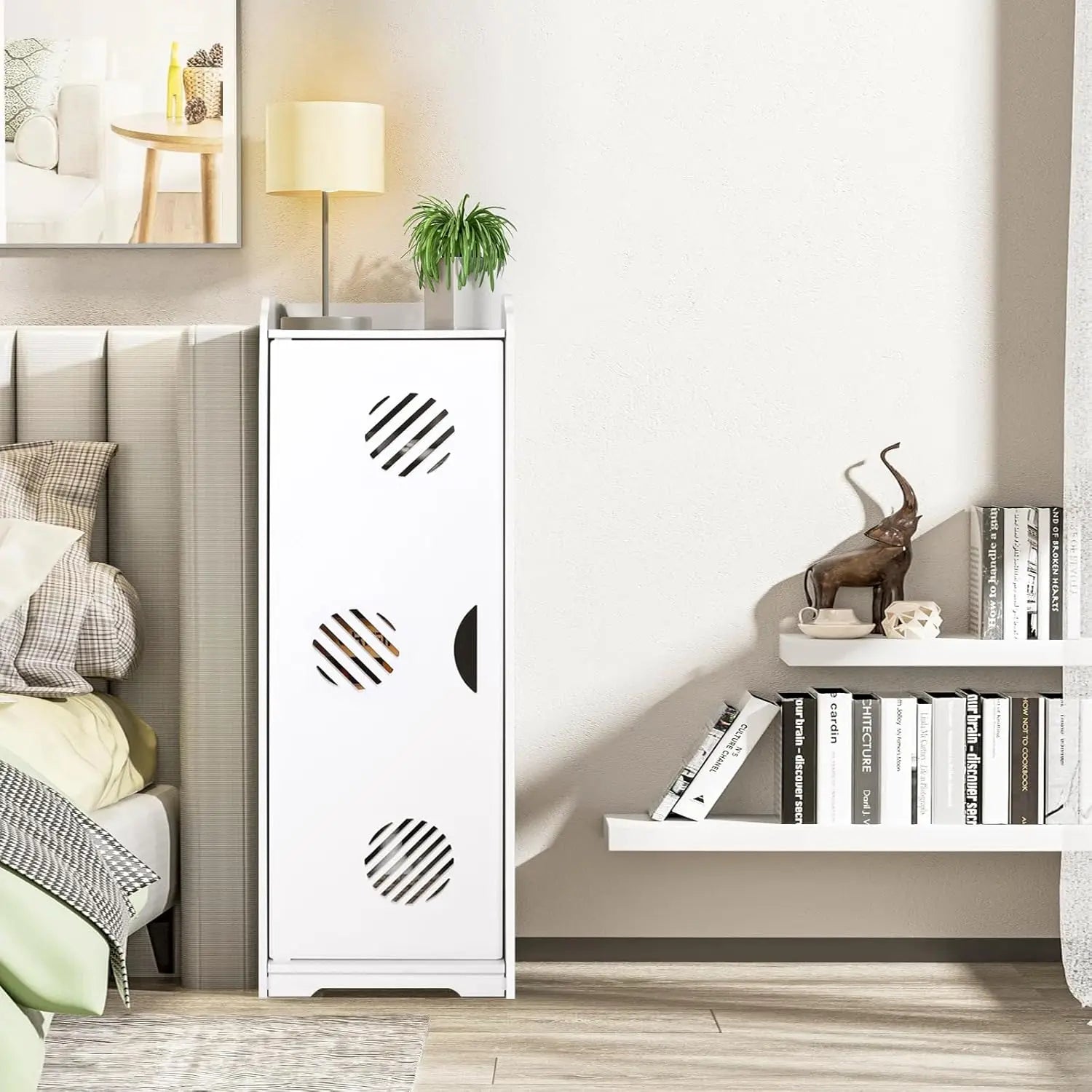 Free bathroom cabinet with 1 door for house, kitchen, living room and hallway, 24x20x75 cm, White