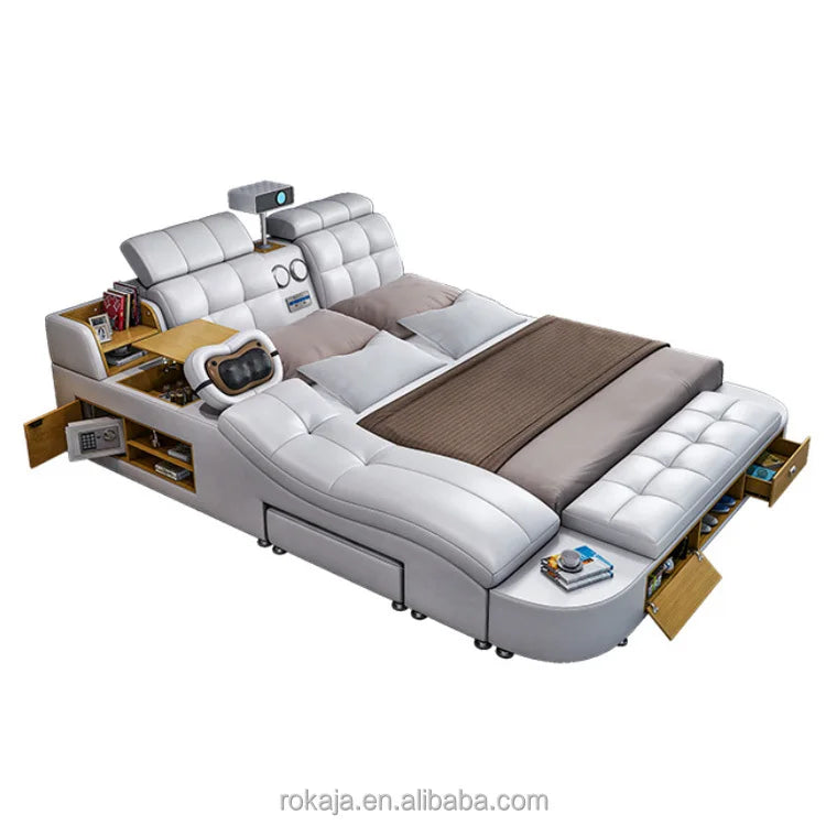 Modern King Size Bedroom Sets Multifunctional Massage Electric Beauty Bed With Projector Leather Beds With Storage for Sale