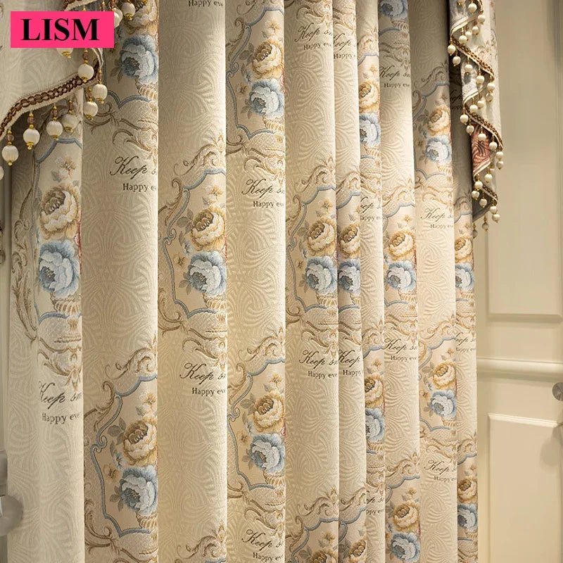 Luxury European Curtains for Living Room Bedroom Thicken Chenille High-end Villa Elegant Jacquard Decor Custom Valance Tulle