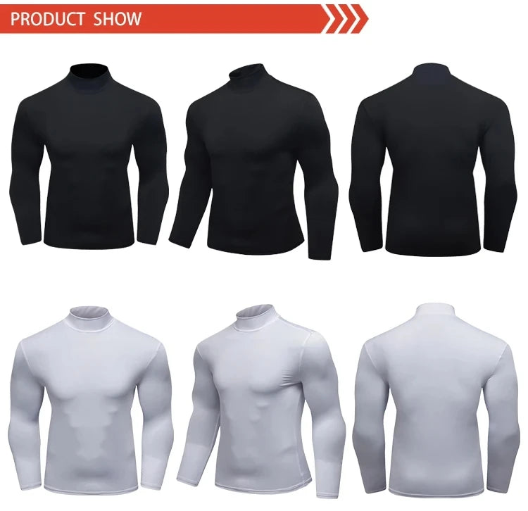 Cody Lundin White Athletic Compression Running Shirts For Men Stretchy Long Sleeve Turtleneck Slim Gym Fitness Clothes