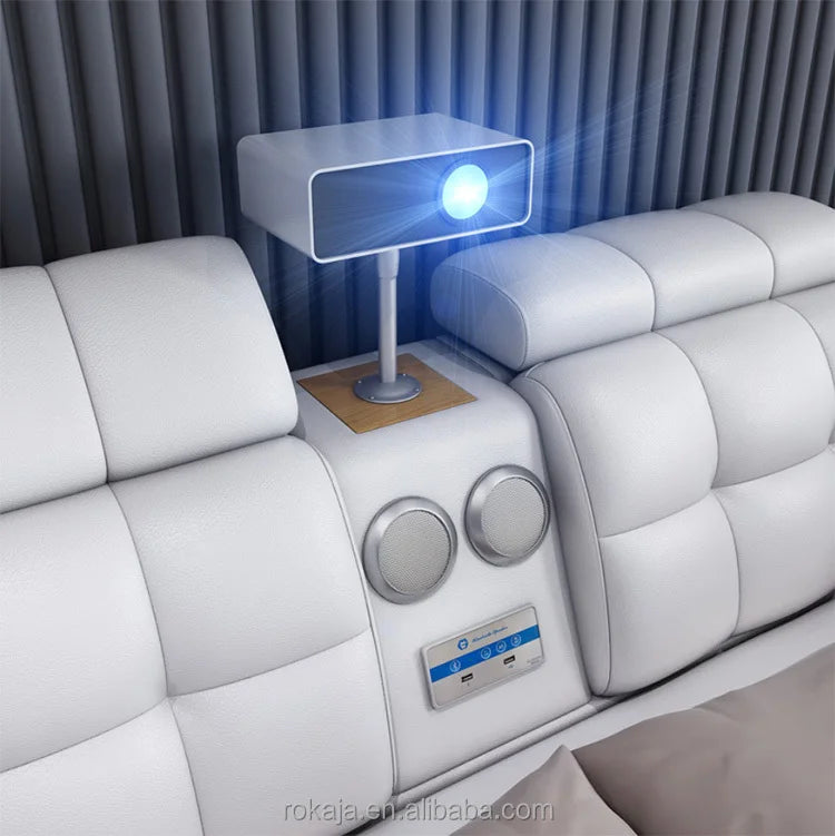 Modern King Size Bedroom Sets Multifunctional Massage Electric Beauty Bed With Projector Leather Beds With Storage for Sale