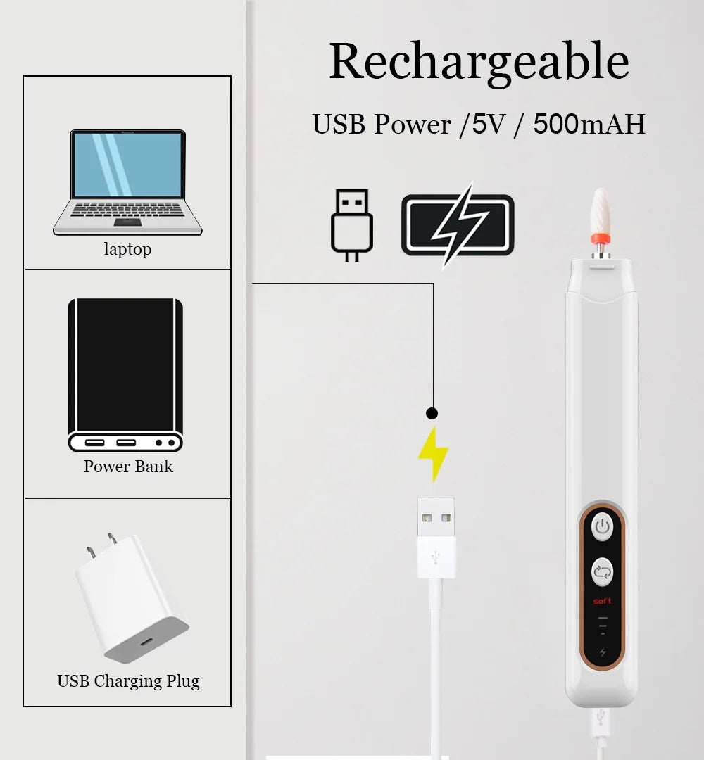 6in1 Wireless Nail Drill 15000RPM with LED Light and Screen Manicure Cutter Nail Repair Pedicure Milling Cutter Polisher Sander