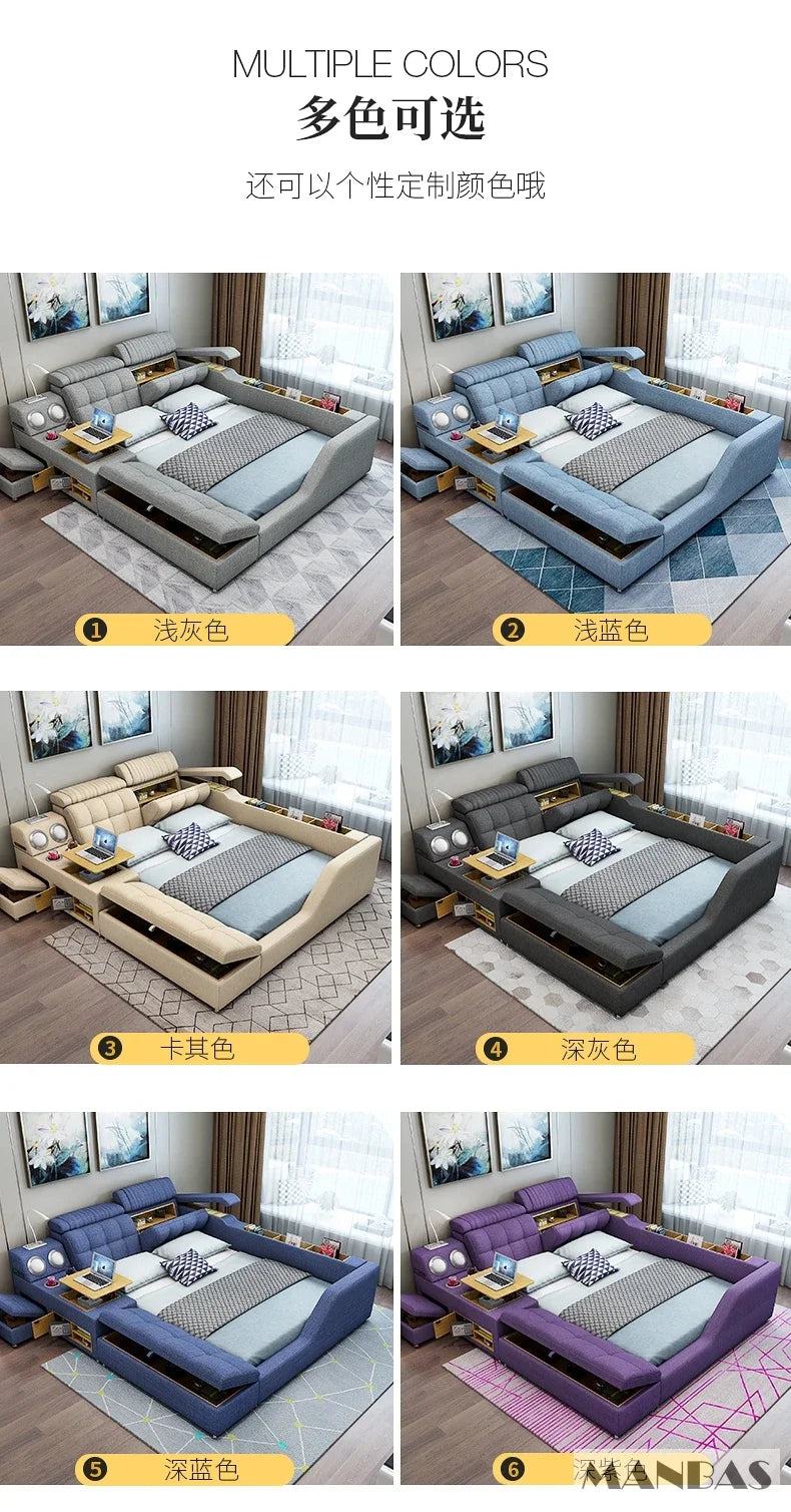 Modern Multi-Functional Tech Smart Bed with Storage, Speakers, USB, Bookshelves, and Tatami – Luxury King/Queen Ultimate Bed