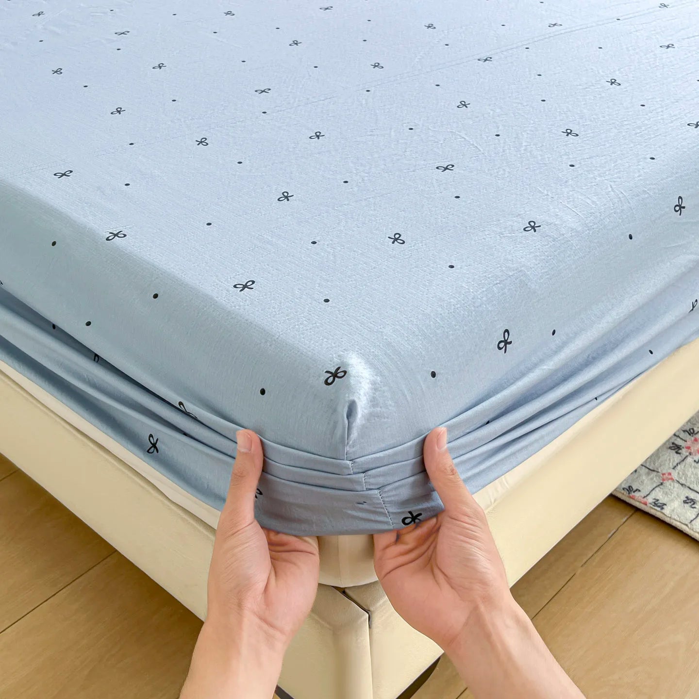Simple Bow Bed Sheets Set Princess Fitted Sheet Set Non Slip Bedspread With Elastic Band Mattress Cover Double Bed Sheets