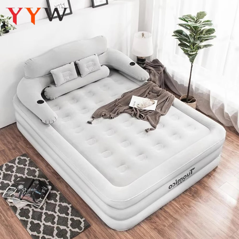 2 Persons Inflatable Mattress Camping 48cm High Bed Lazy Laying Soft Skin-friendly Folding Home Indoor Outdoor Air Cushion