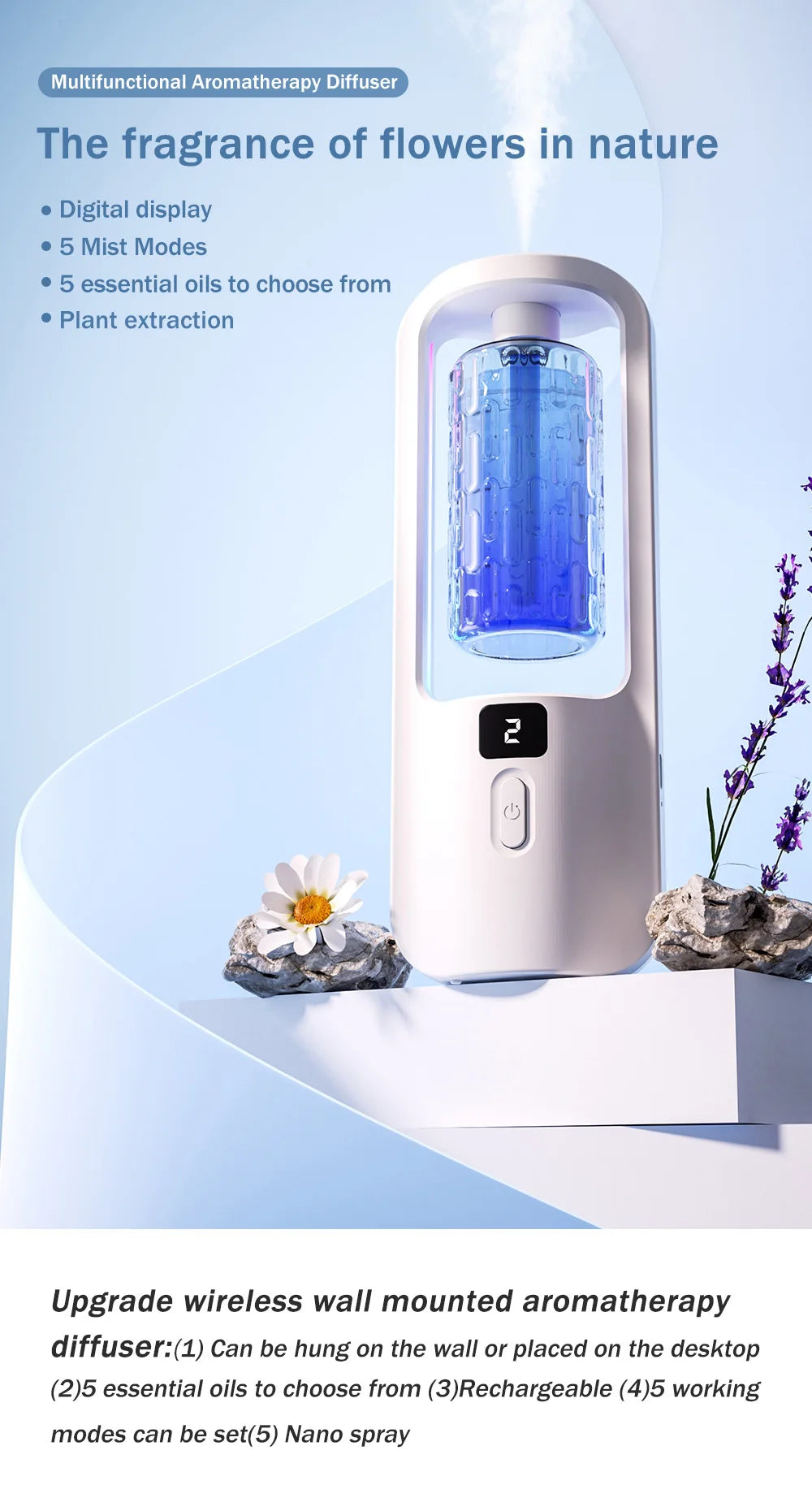 LOY Automatic Aromatherapy Diffuser emitting a gentle mist, designed for home fragrance and ambient scenting.