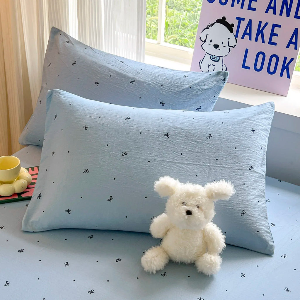 Simple Bow Bed Sheets Set Princess Fitted Sheet Set Non Slip Bedspread With Elastic Band Mattress Cover Double Bed Sheets