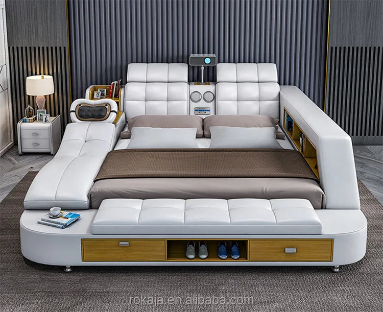 Modern King Size Bedroom Sets Multifunctional Massage Electric Beauty Bed With Projector Leather Beds With Storage for Sale