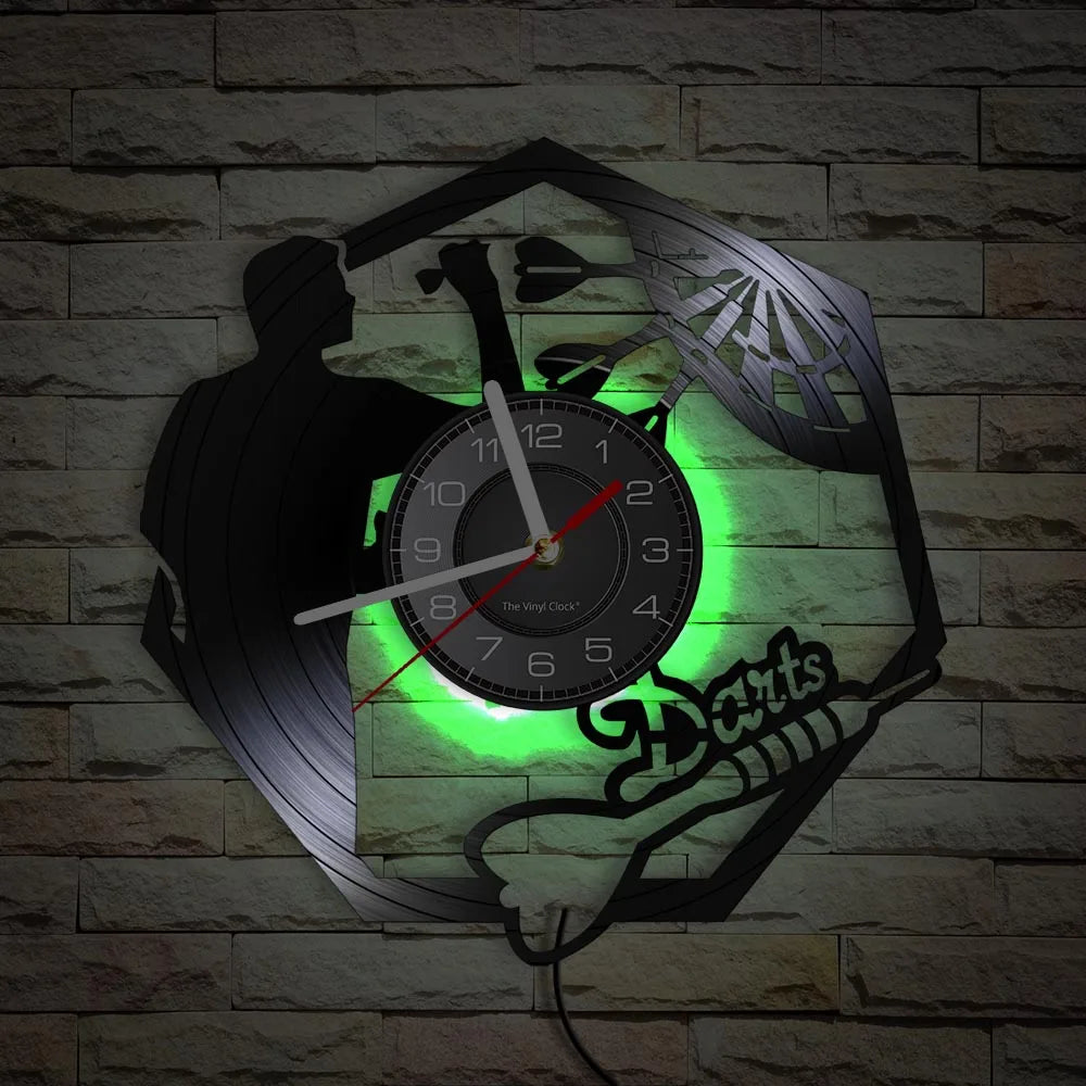 Darts Wall Art Man Cave Game Room Decoration Modern Wall Clock Dart Board Pub Bar Darts Game Night Club Vinyl Record Wall Clock