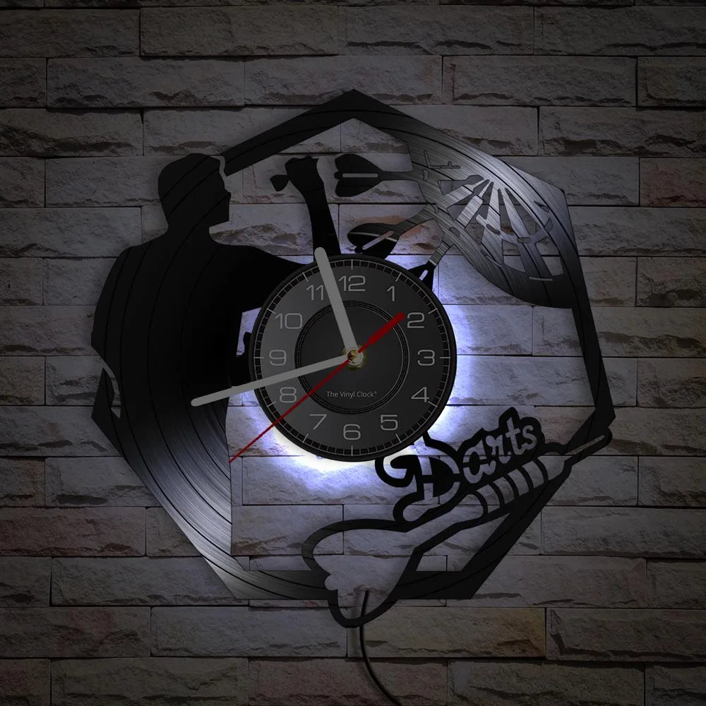 Darts Wall Art Man Cave Game Room Decoration Modern Wall Clock Dart Board Pub Bar Darts Game Night Club Vinyl Record Wall Clock