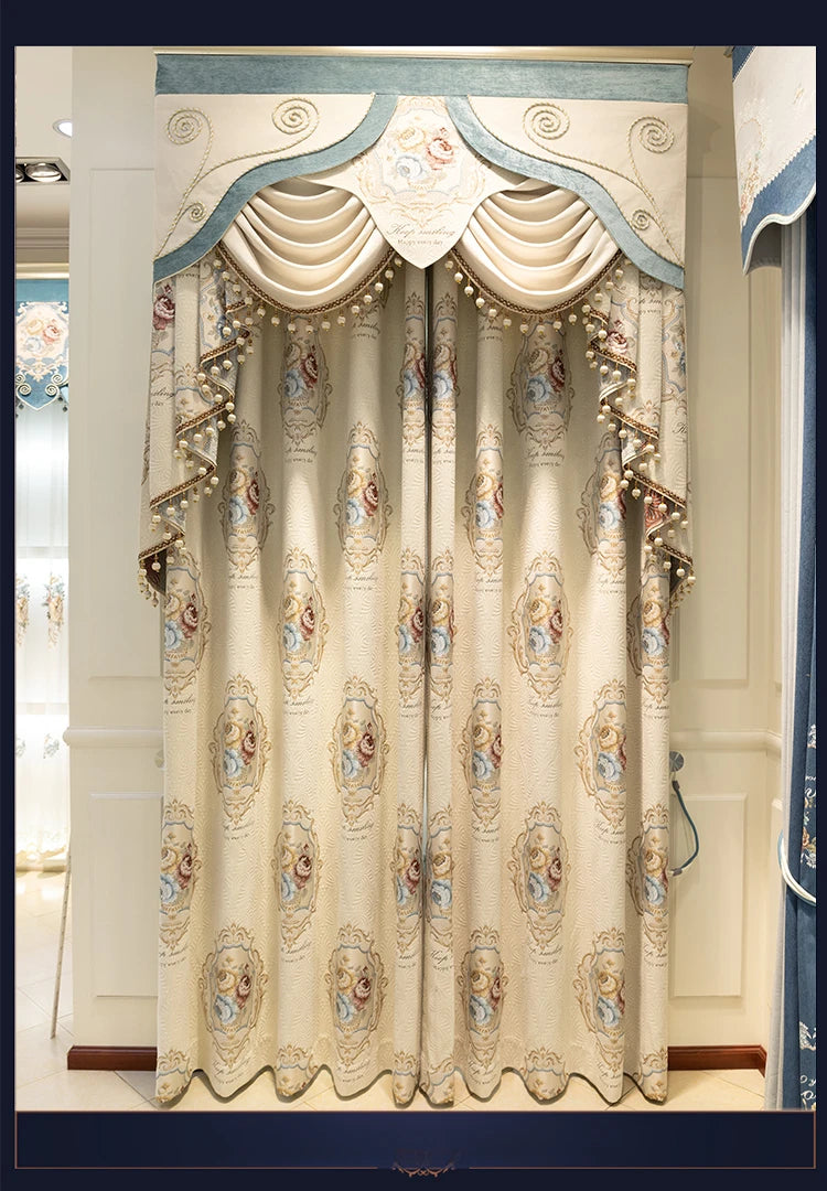 Luxury European Curtains for Living Room Bedroom Thicken Chenille High-end Villa Elegant Jacquard Decor Custom Valance Tulle
