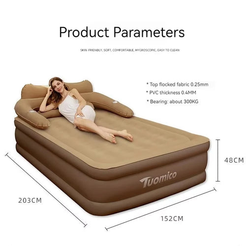 2 Persons Inflatable Mattress Camping 48cm High Bed Lazy Laying Soft Skin-friendly Folding Home Indoor Outdoor Air Cushion
